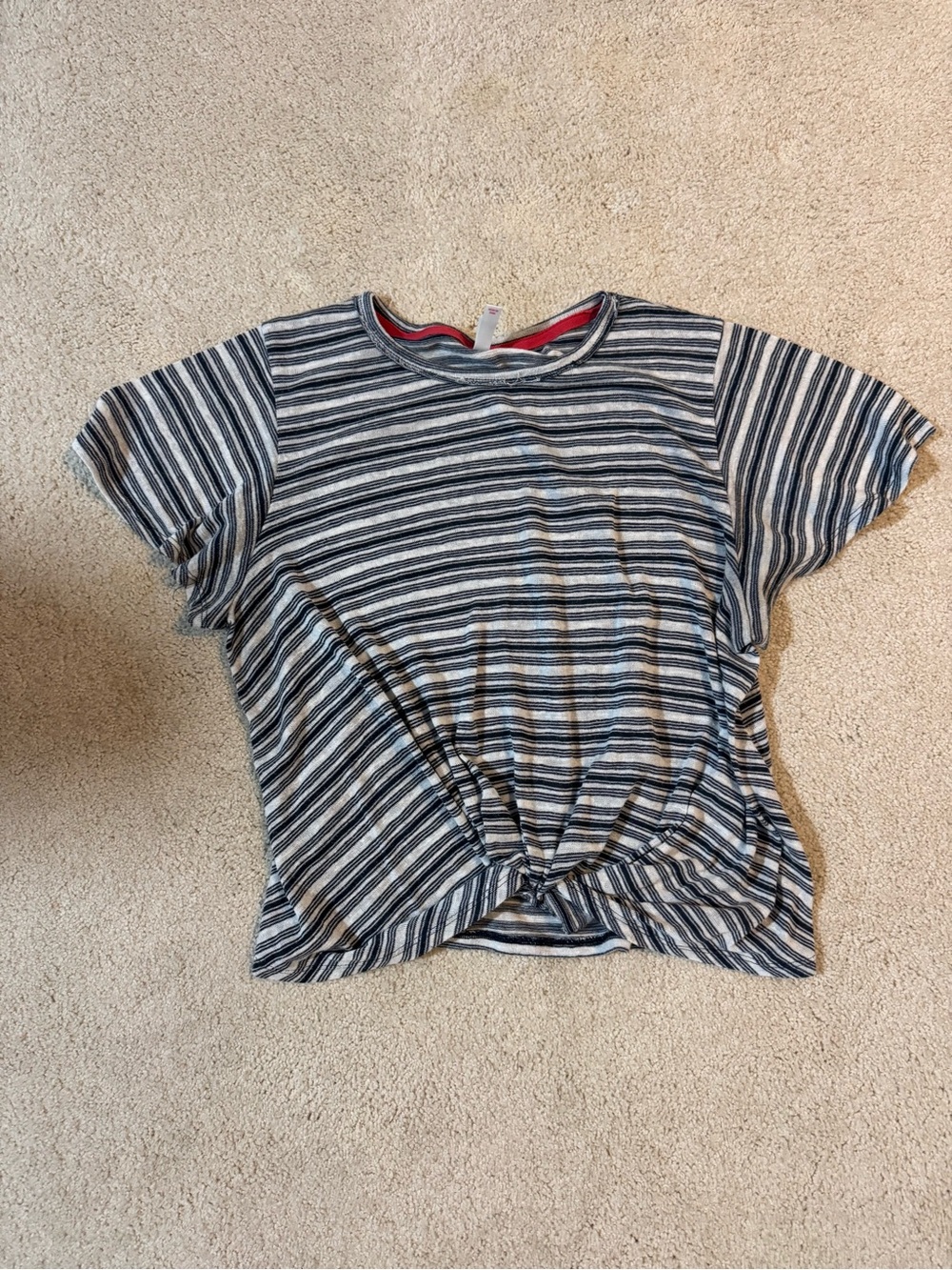 Striped Knot-Front Tee - Blue & White